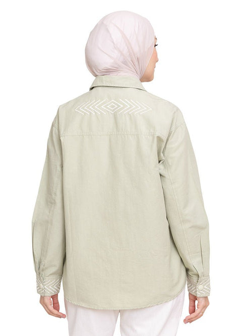 Olive Embroidered Shirt - Khotwh